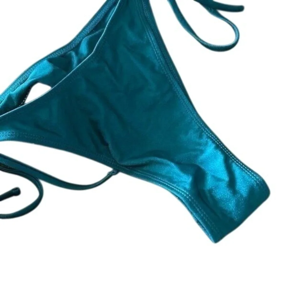 ZAFUL O Ring Bandeau Bikini Swimwear Teal‎ Green Metallic Strappy Tie Size L